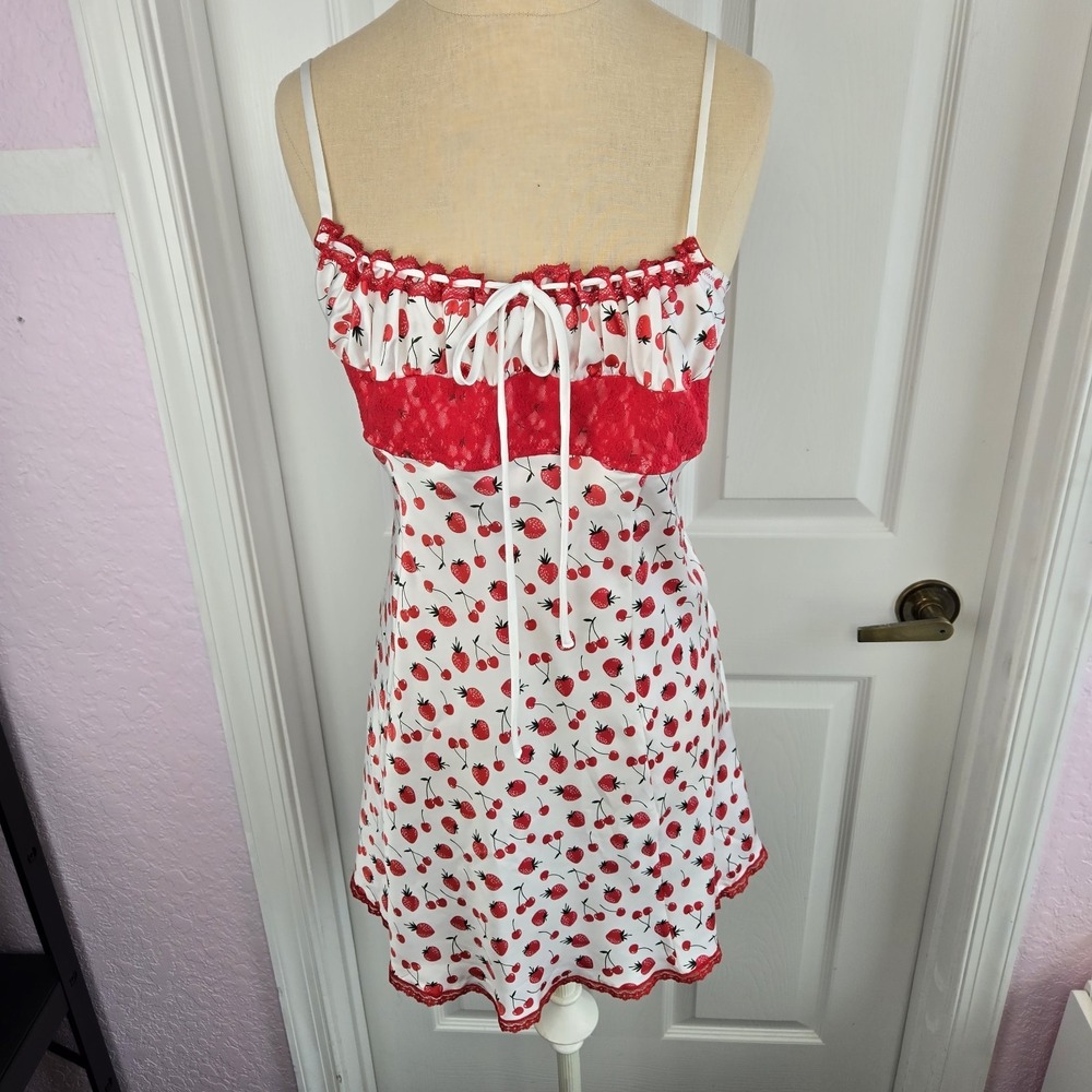 Victoria's Secret PINK By Frankies Bikinis Satin Sailor‎ Dress Size L Strawberry